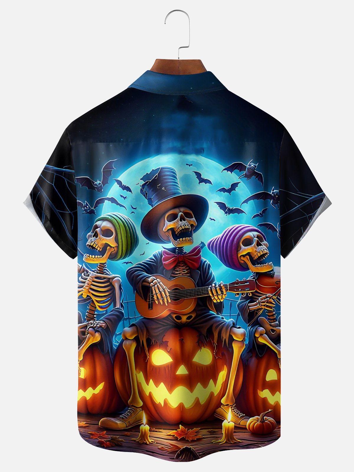 Moisture-wicking Halloween Fun Skull Pumpkin Chest Pocket Casual Shirt
