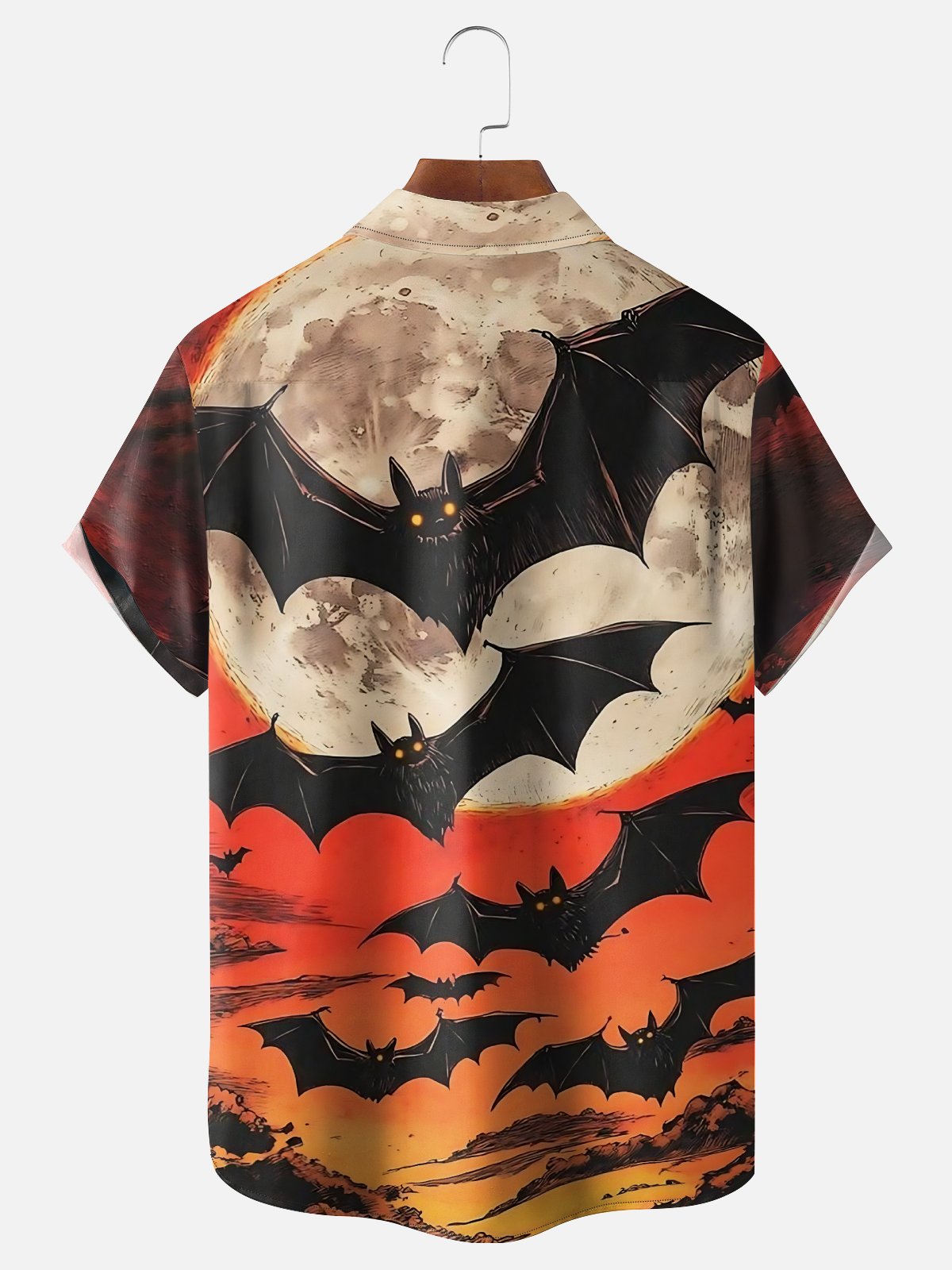 Moisture-wicking Halloween Fun Dark Bat Chest Pocket Casual Shirt