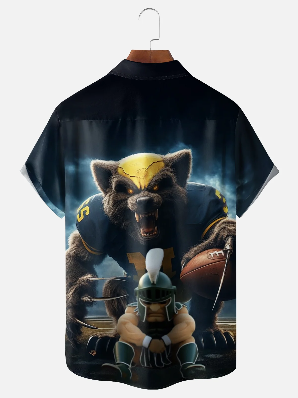 Moisture-wicking American Football Michigan Art Wolverine Chest Pocket Casual Shirt