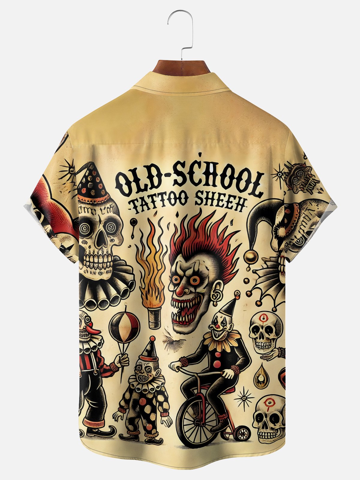 Moisture-wicking Retro Tattoo Skull Pattern Fun Chest Pocket Casual Shirt