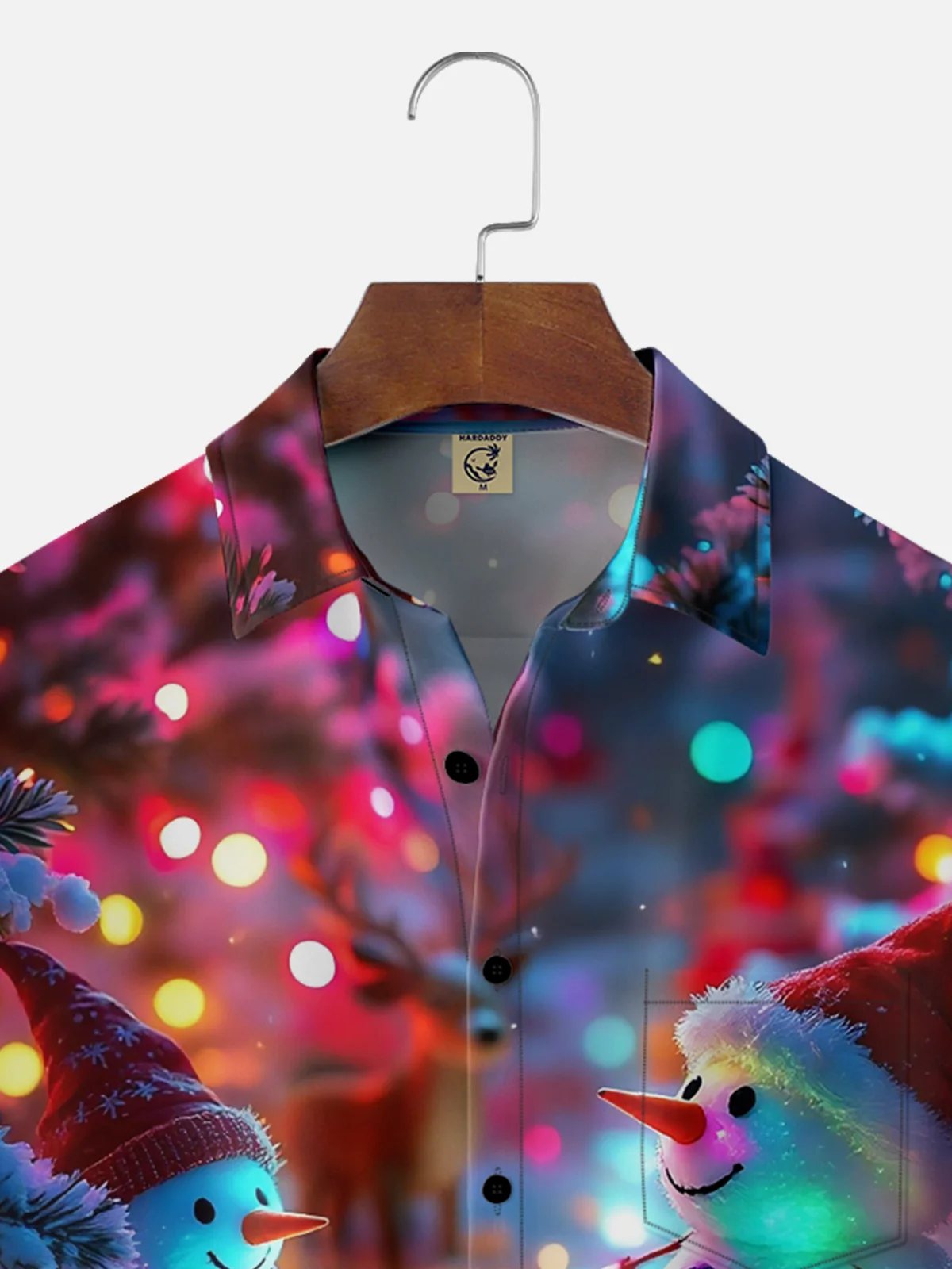 Moisture-wicking Christmas Snowman Light Strip Chest Pocket Casual Shirt