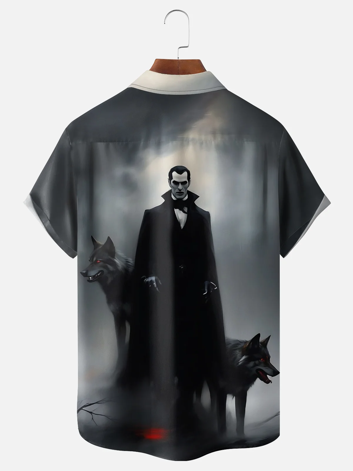 Moisture-wicking Halloween Fun Vampire Count Chest Pocket Casual Shirt