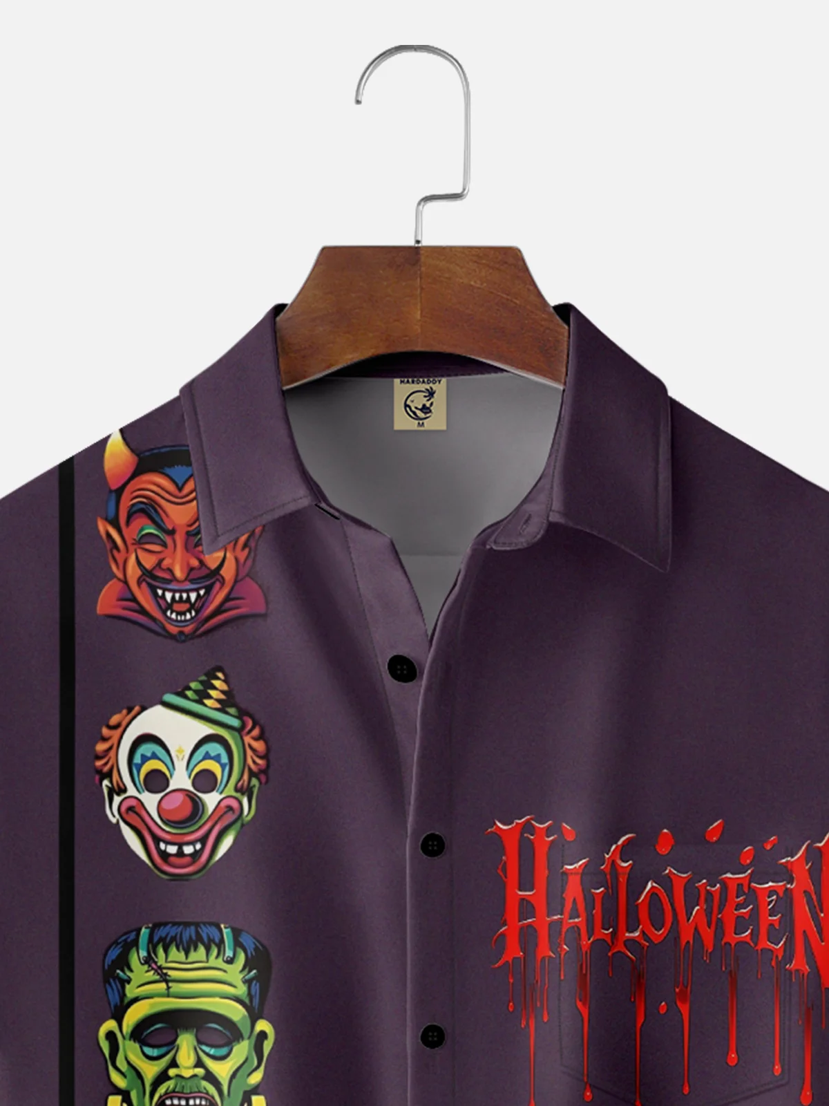 Moisture-wicking Halloween Fun Monster Witch Chest Pocket Bowling Shirt