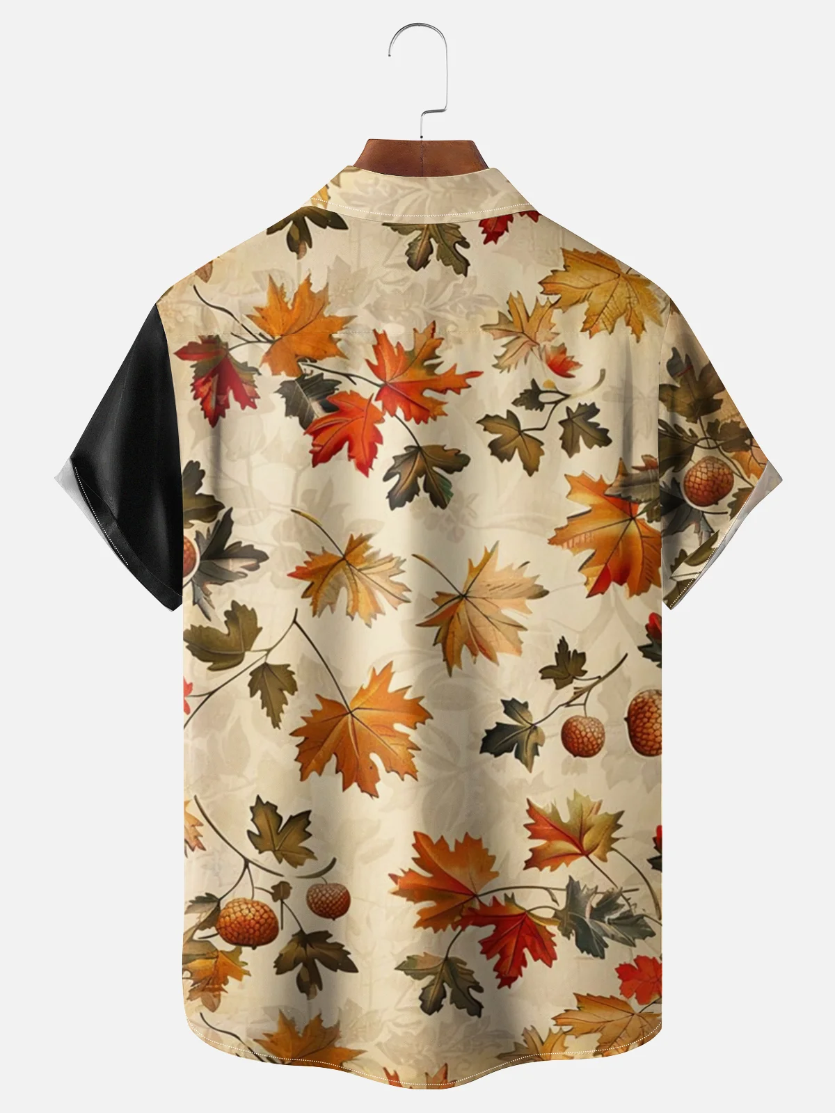 Moisture-wicking Thanksgiving Maple Leaf Fruit Autumn Harvest Chest Pocket Bowling Shirt