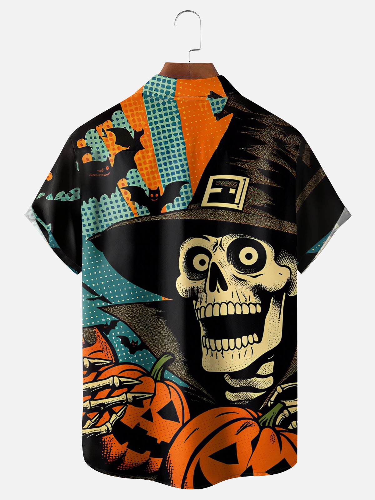 Moisture-wicking Halloween Fun Skull Pumpkin Chest Pocket Casual Shirt
