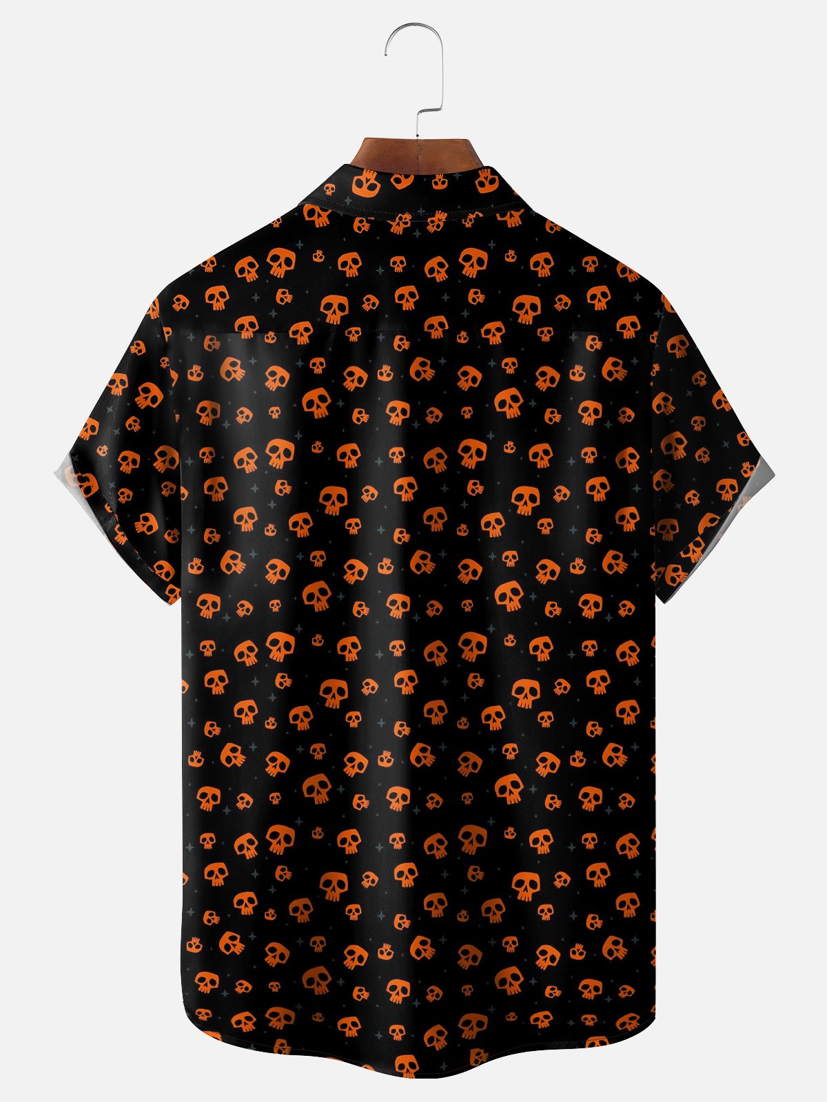 Moisture-wicking Halloween Fun Skull Print Chest Pocket Casual Shirt