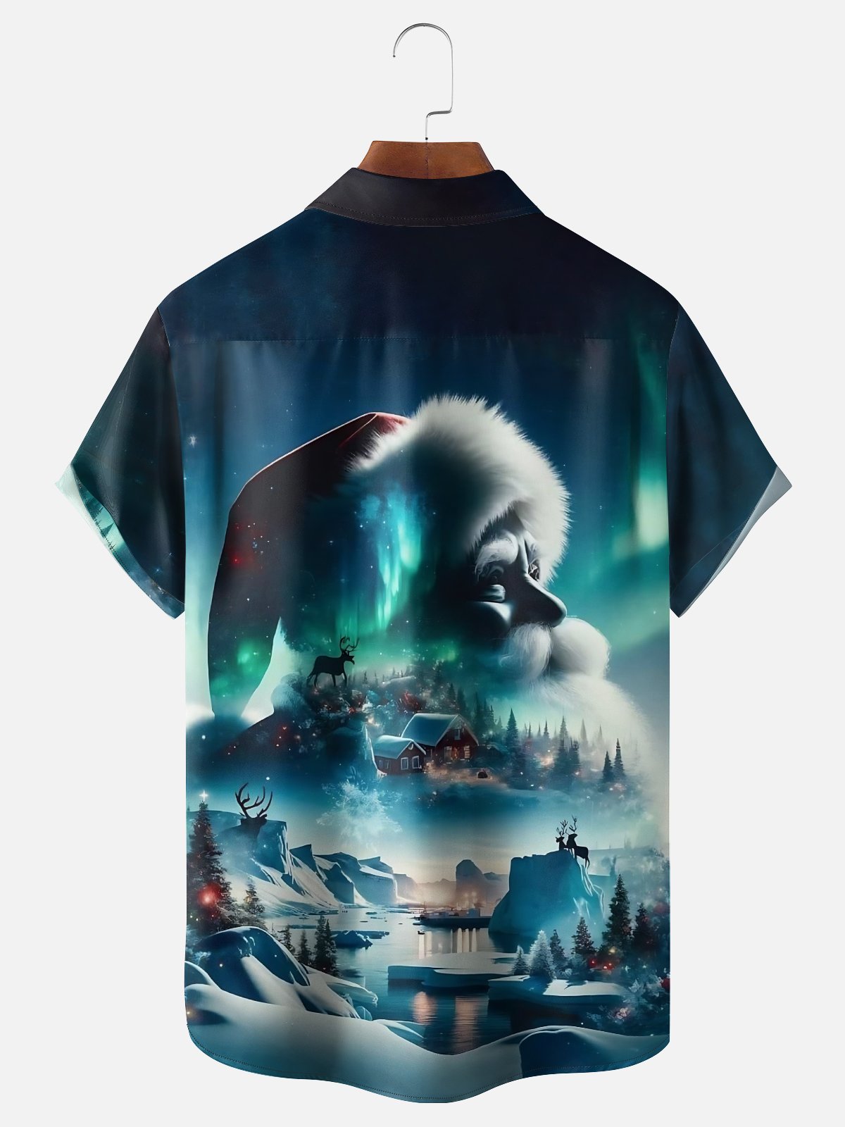 Moisture-wicking Christmas Santa Claus Aurora Snow Chest Pocket Casual Shirt