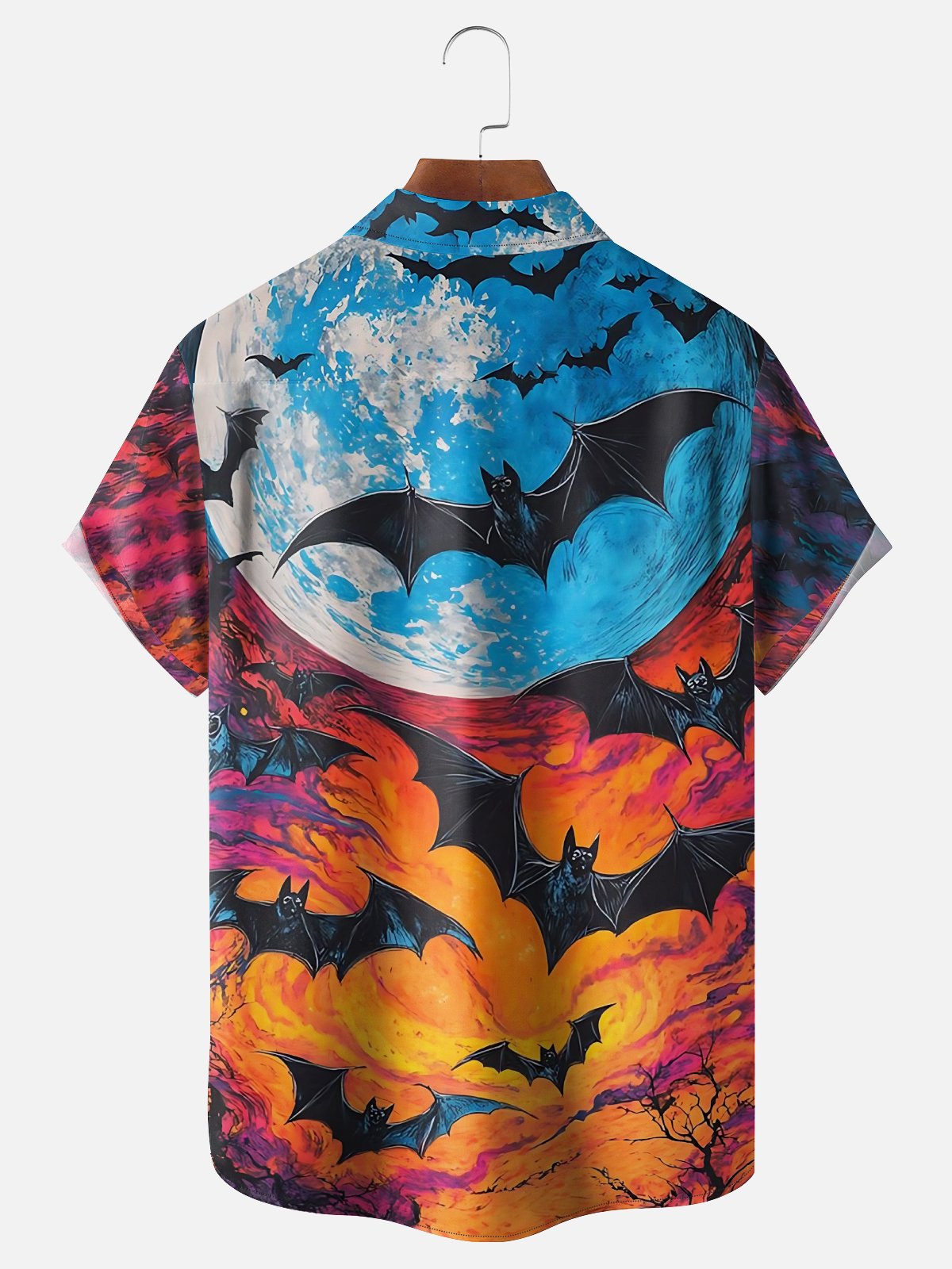 Moisture-wicking Halloween Funny Bat Chest Pocket Casual Shirt