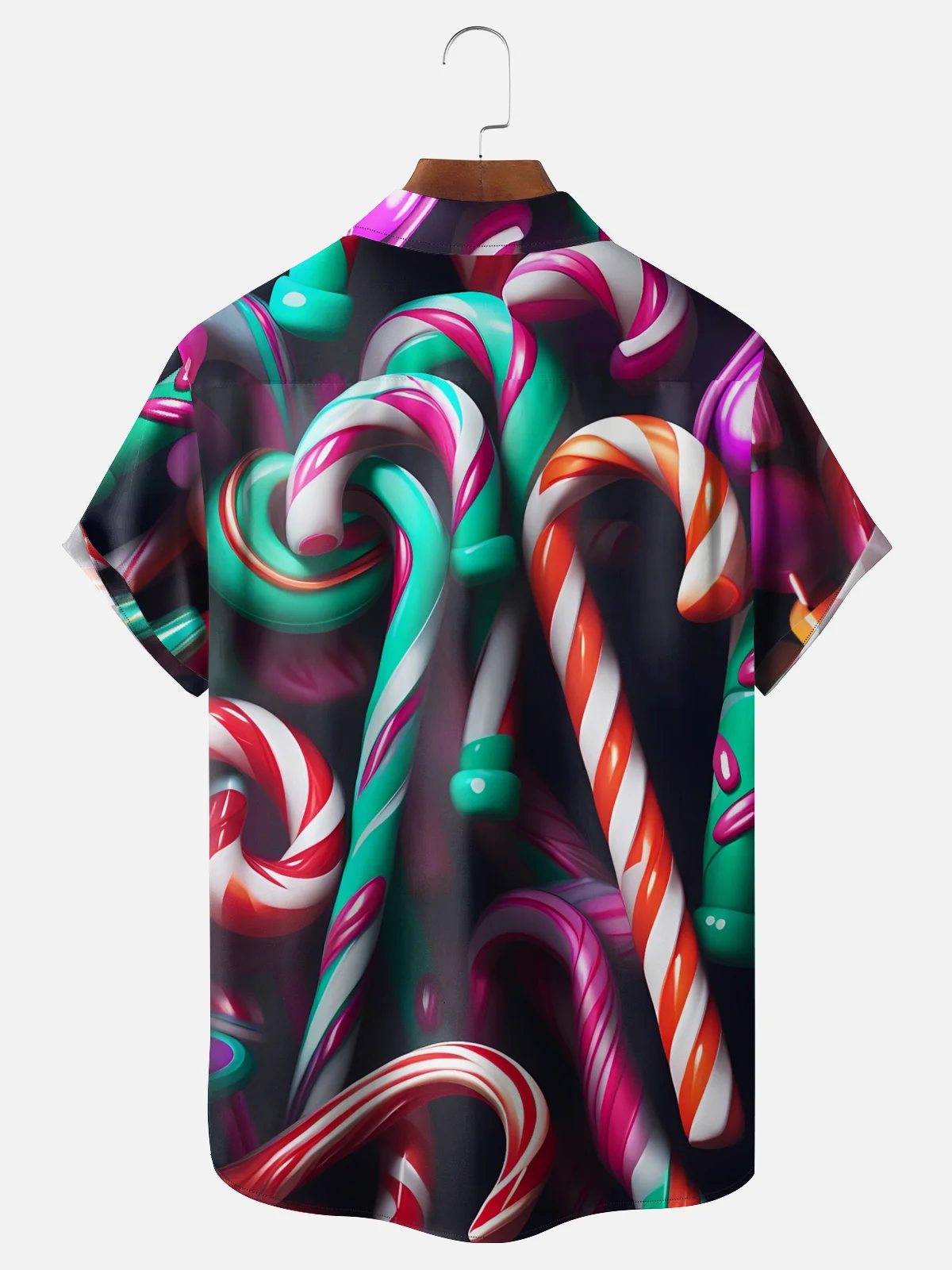 Moisture-wicking Christmas Candy Cane Art Fun Chest Pocket Casual Shirt