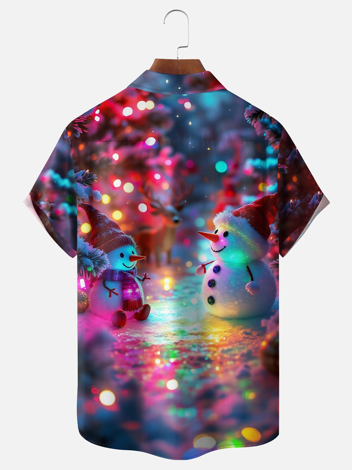 Moisture-wicking Christmas Snowman Light Strip Chest Pocket Casual Shirt