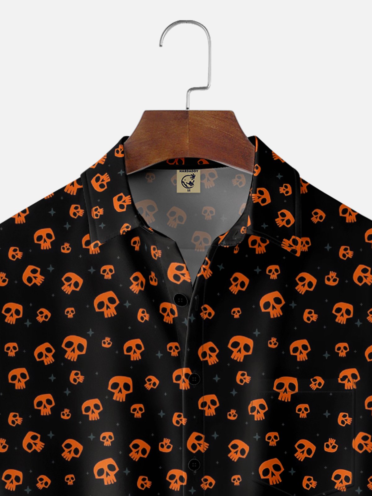 Moisture-wicking Halloween Fun Skull Print Chest Pocket Casual Shirt