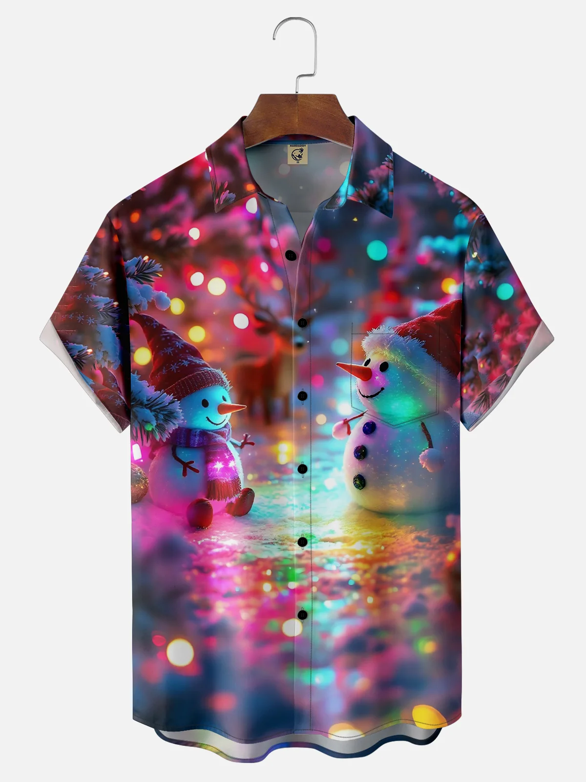 Moisture-wicking Christmas Snowman Light Strip Chest Pocket Casual Shirt