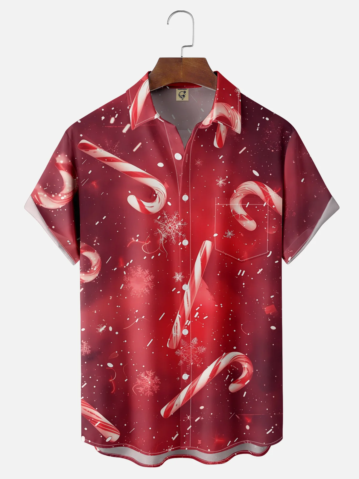 Moisture-wicking Christmas Candy Cane Art Chest Pocket Casual Shirt