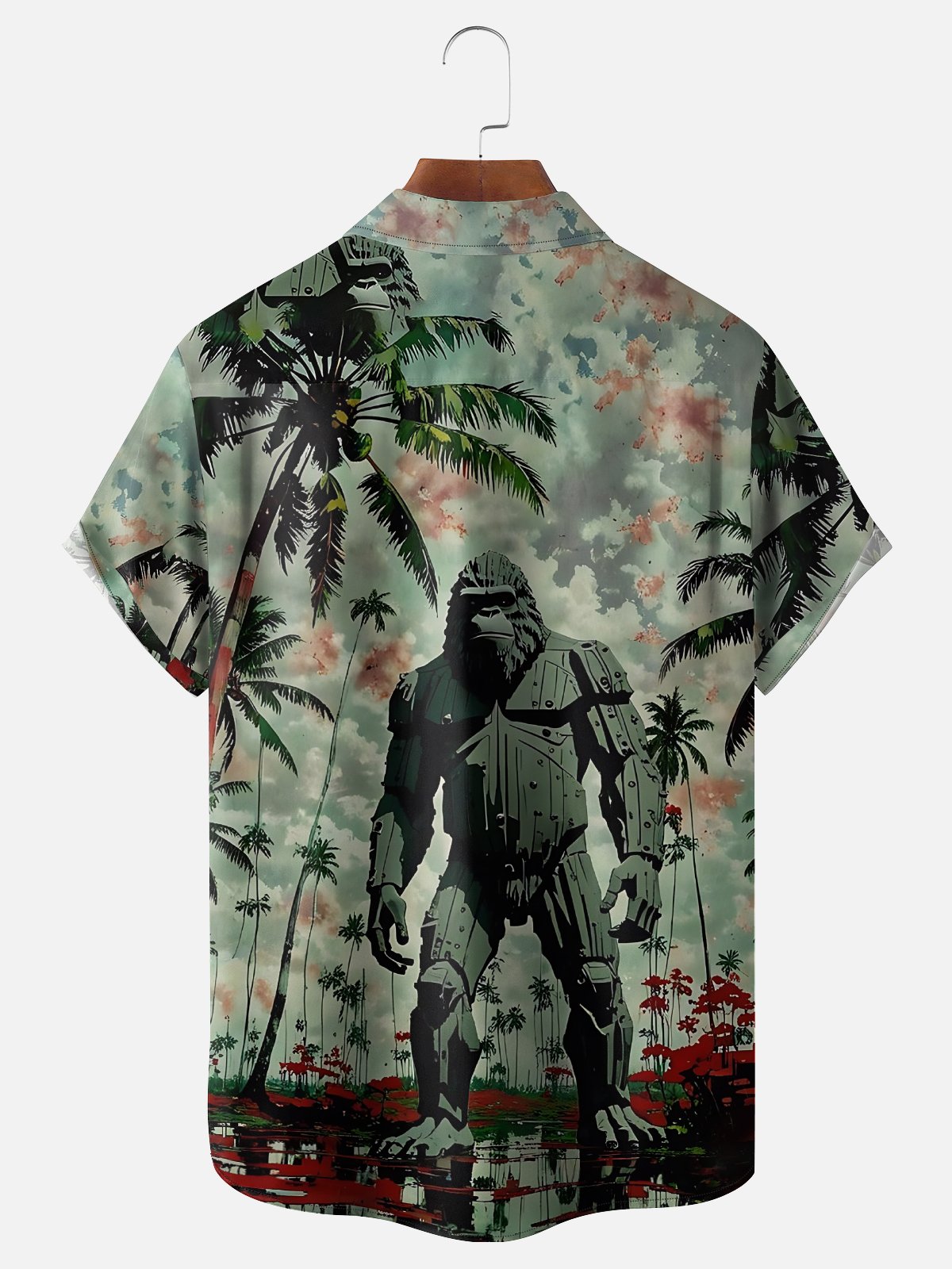 Moisture-Wicking Gradient Bigfoot Coconut Tree Pocket Hawaiian Shirt