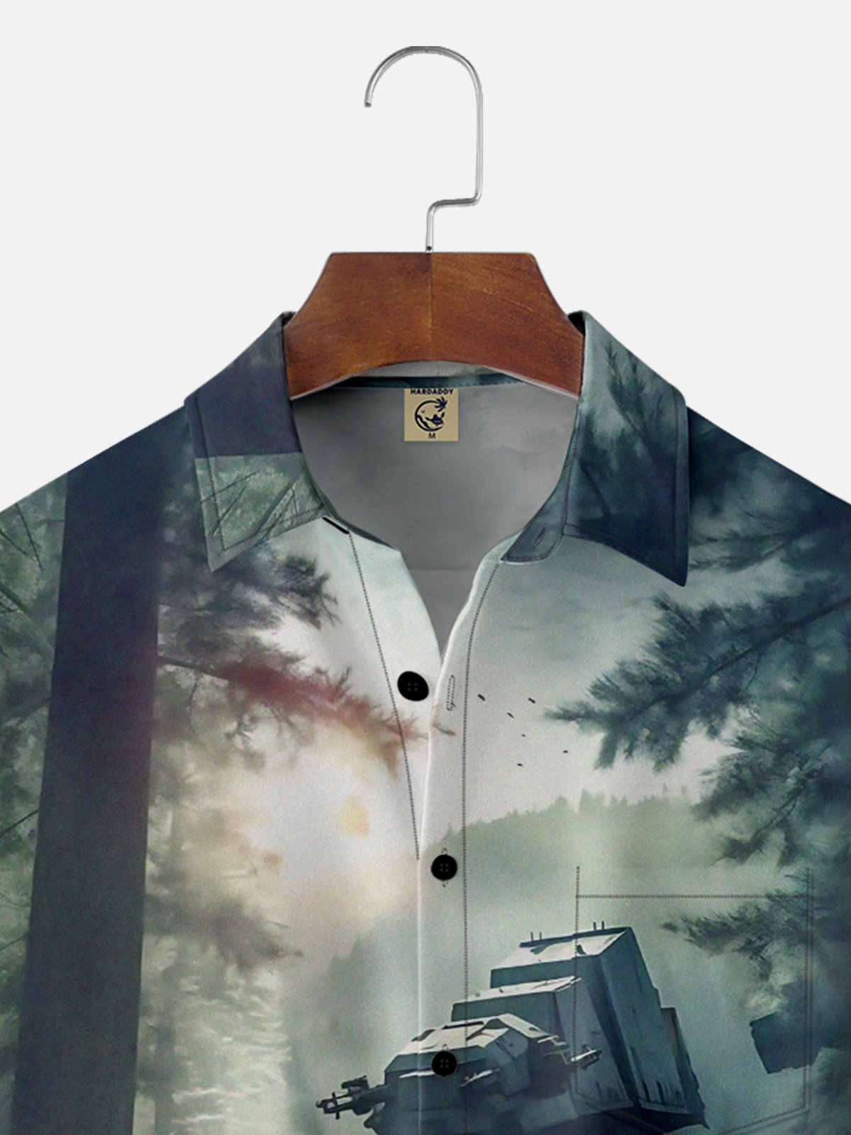 Moisture-Wicking Star Forest Robot Pocket Hawaiian Shirt
