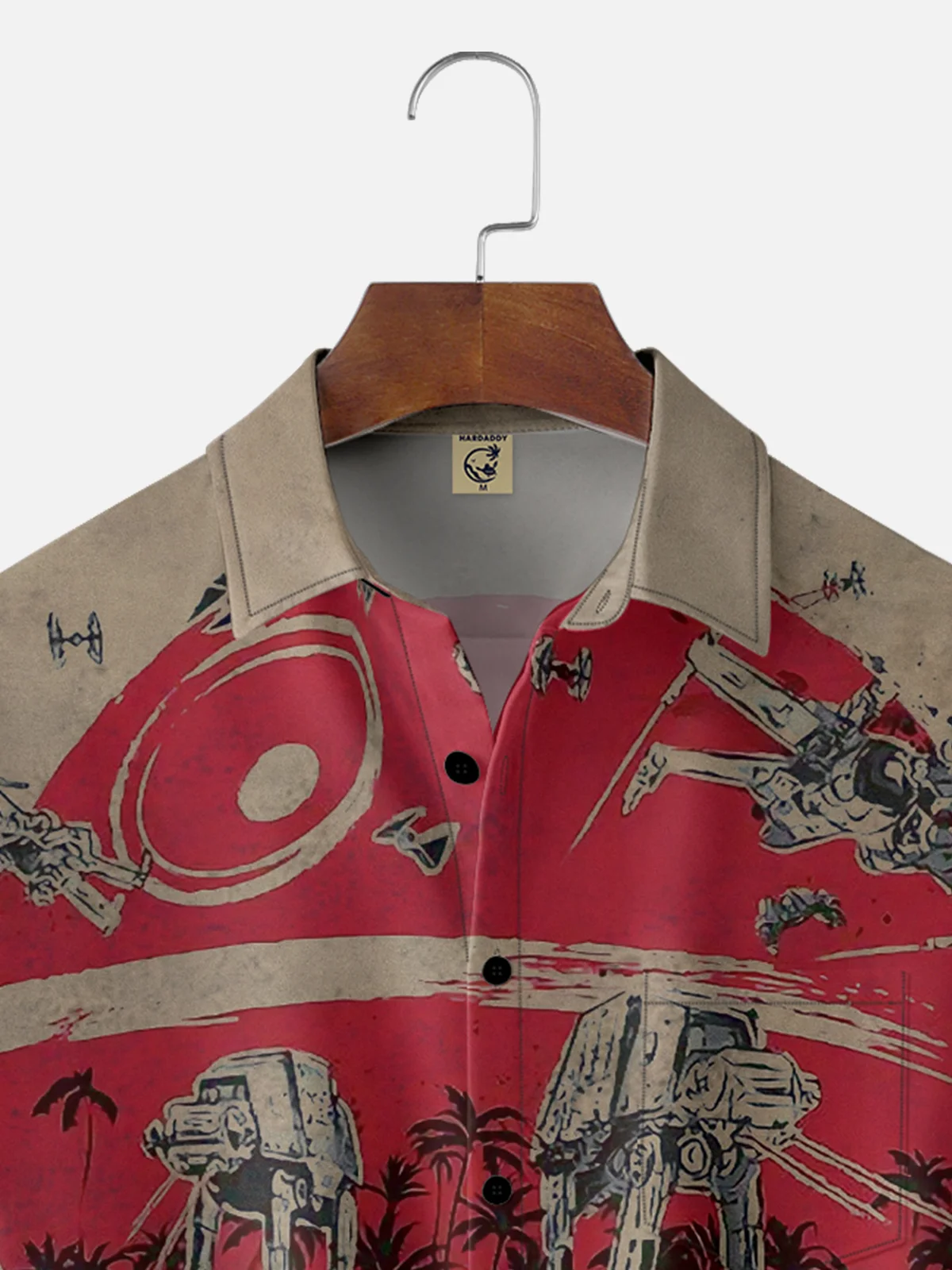 Moisture-Wicking Star Battle Broid Coconut Tree Pocket Hawaiian Shirt