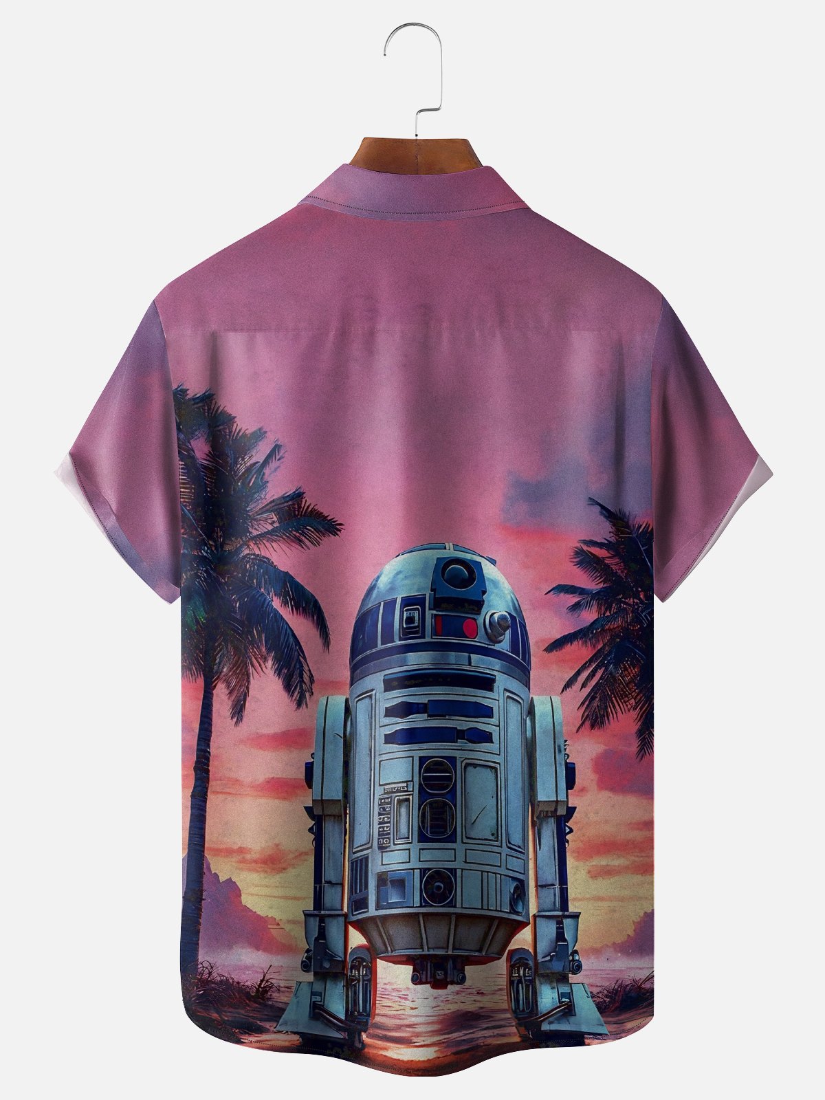 Moisture-Wicking Star Robot Coconut Tree Pocket Hawaiian Shirt