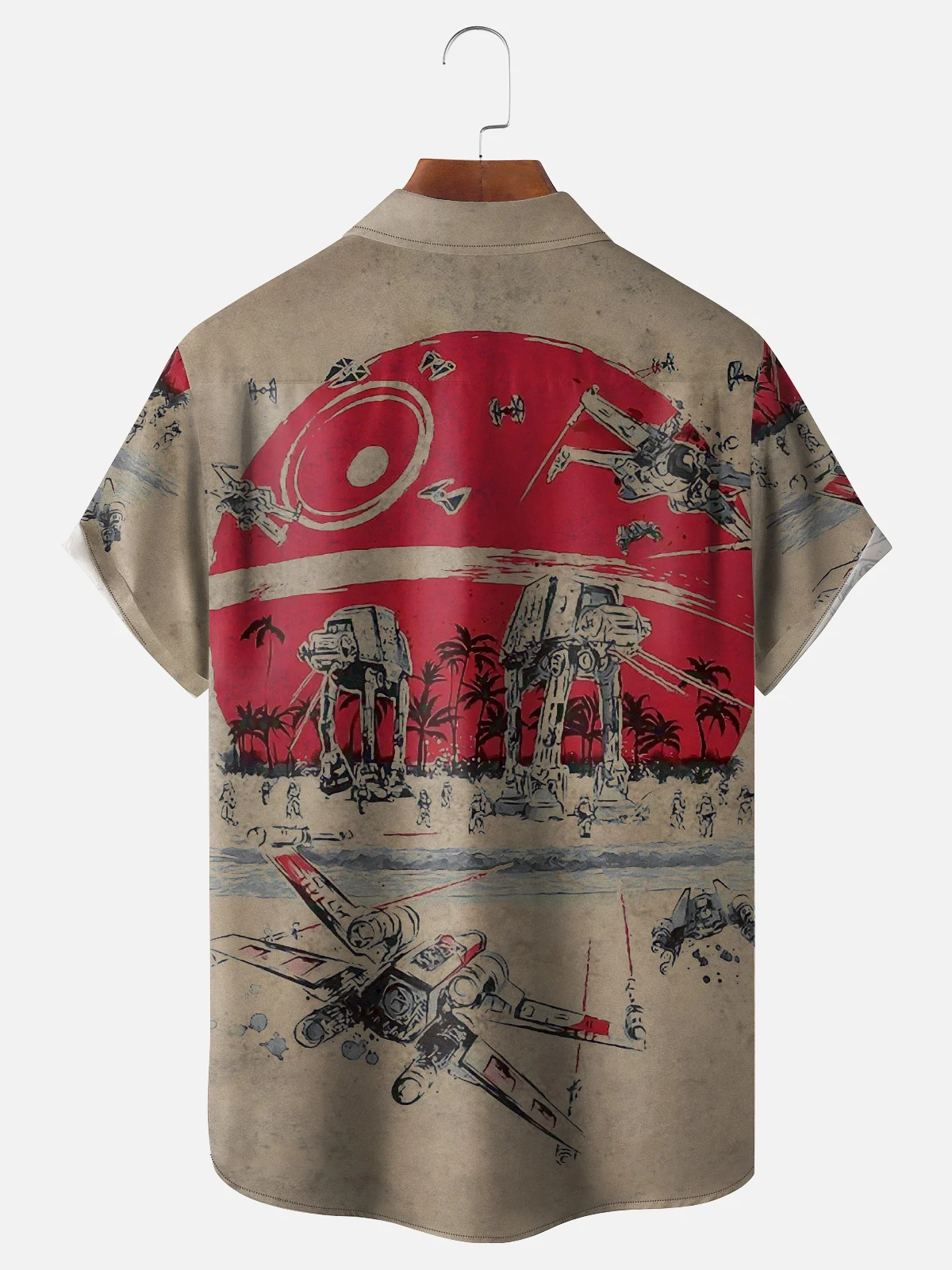 Moisture-Wicking Star Battle Broid Coconut Tree Pocket Hawaiian Shirt