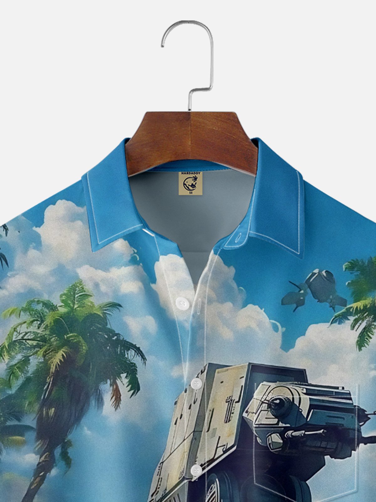 Moisture-Wicking Star Robot Coconut Tree Pocket Hawaiian Shirt