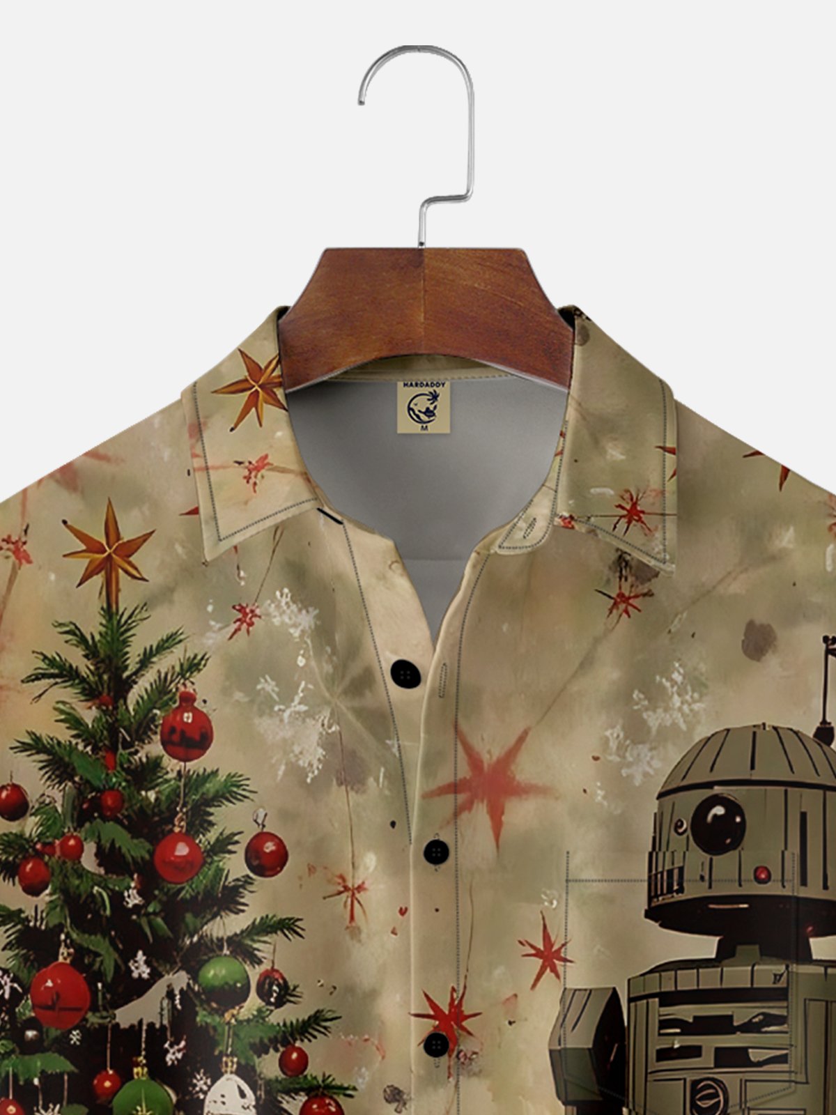 Moisture-Wicking Christmas Star Robot Christmas Tree Chest Pocket Hawaiian Shirt