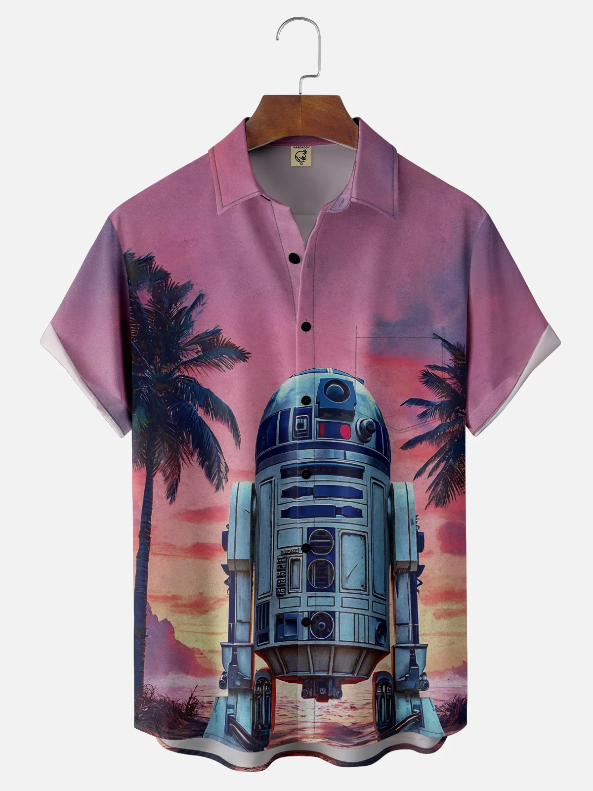 Moisture-Wicking Star Robot Coconut Tree Pocket Hawaiian Shirt
