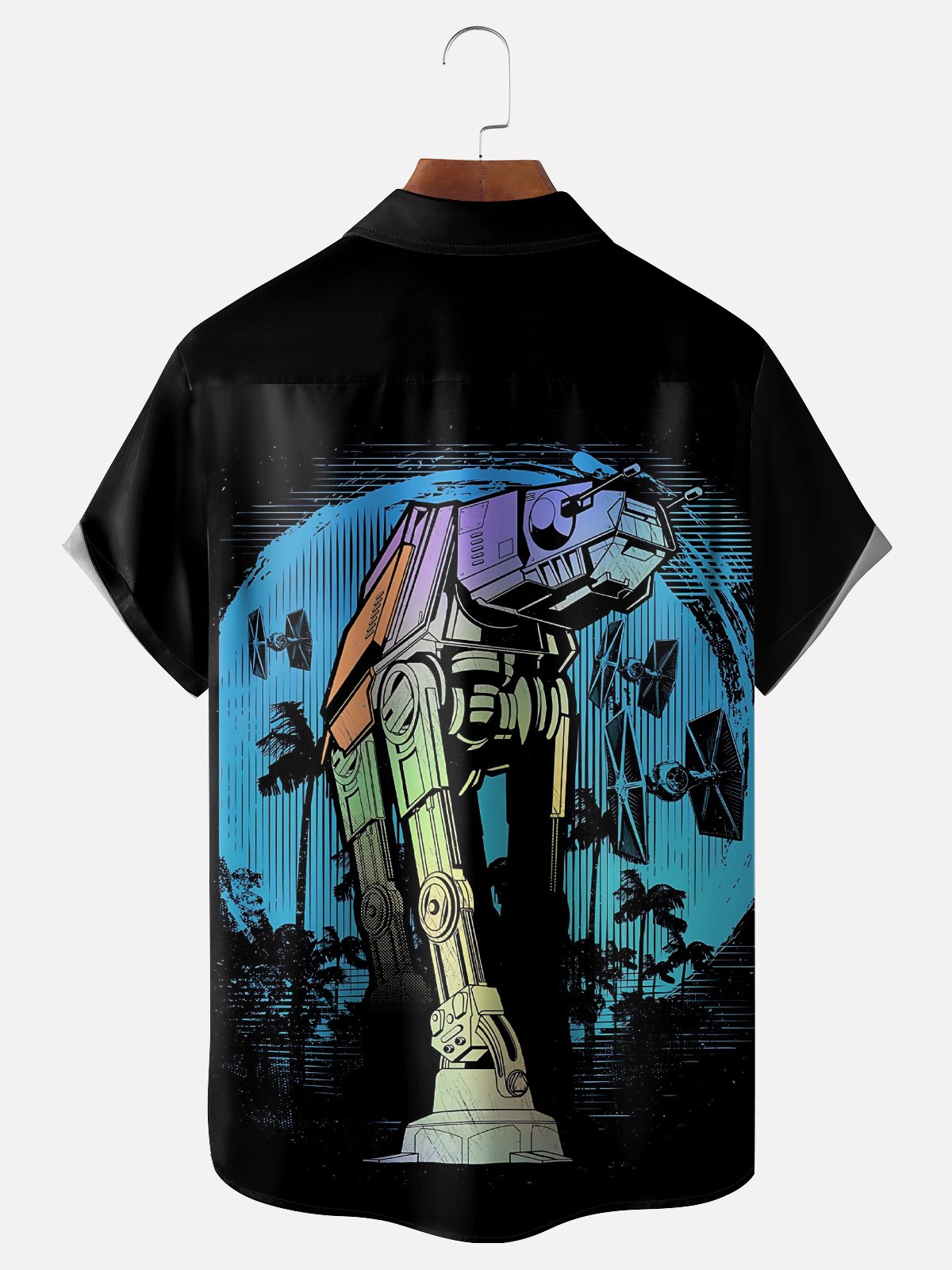 Moisture-Wicking Gradient Star Droid Chest Pocket Hawaiian Shirt