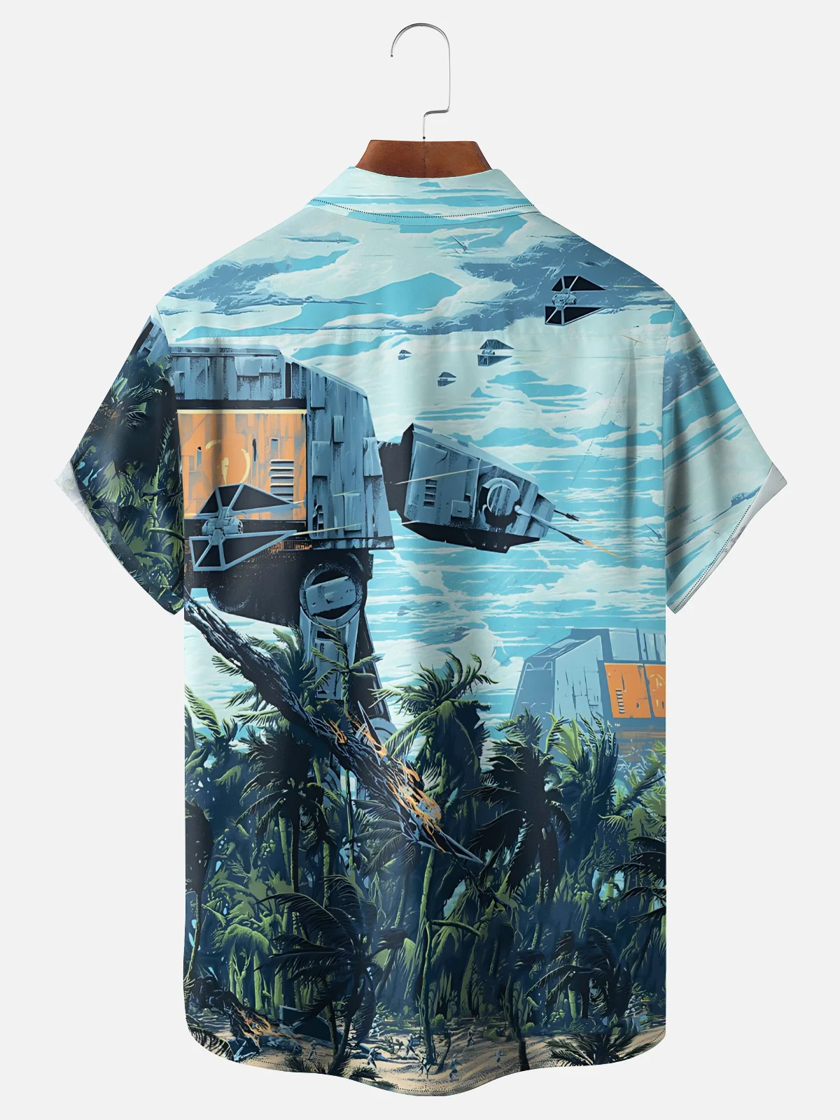 Moisture-Wicking Star Tropical Plant Chest Pocket Hawaiian Shirt