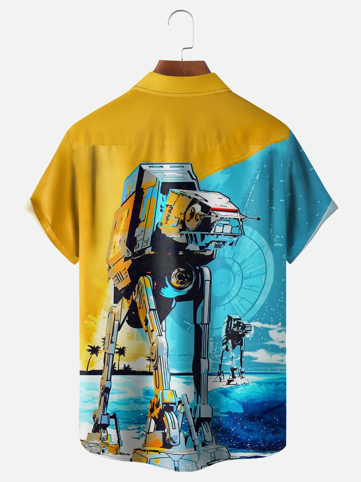 Moisture-Wicking Star Robot Pocket Hawaiian Shirt