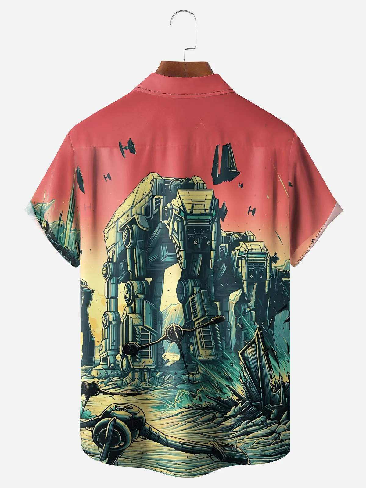 Moisture-Wicking Star Robot Pocket Hawaiian Shirt