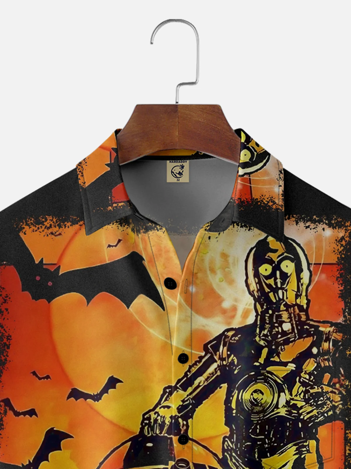 Moisture-Wicking Halloween Star Robot Bat Chest Pocket Hawaiian Shirt