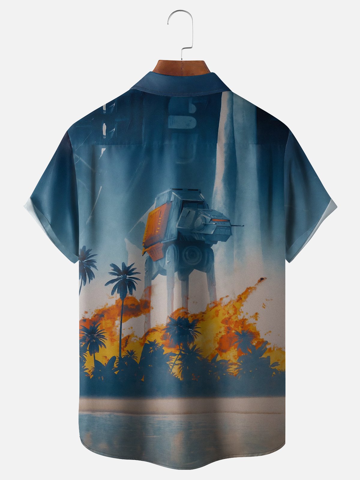 Moisture-Wicking Star Robot Coconut Tree Pocket Hawaiian Shirt