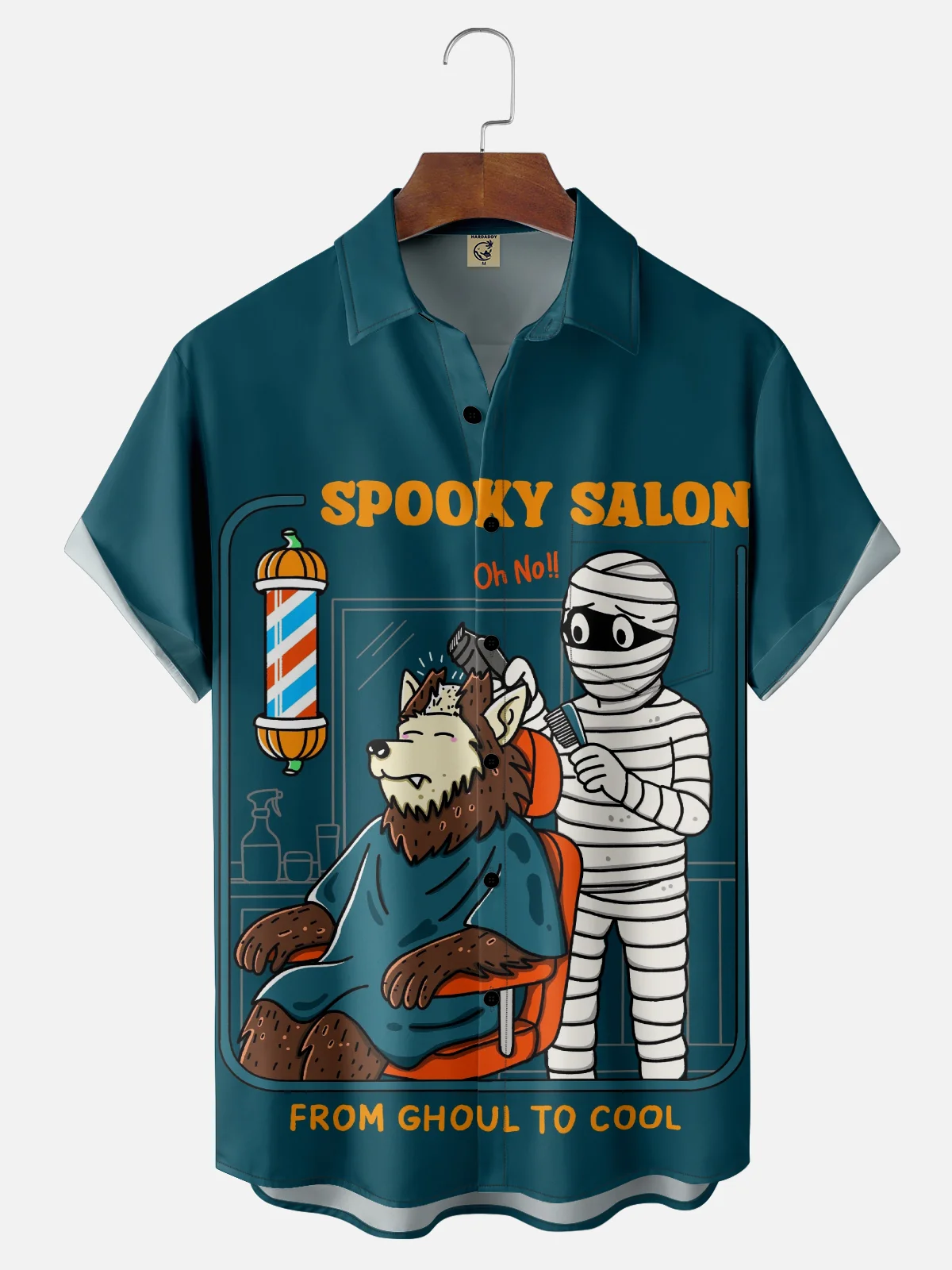 Hardaddy X Kimprut Imut Moisture-wicking Halloween Spooky Salon Chest Pocket Hawaiian Shirt