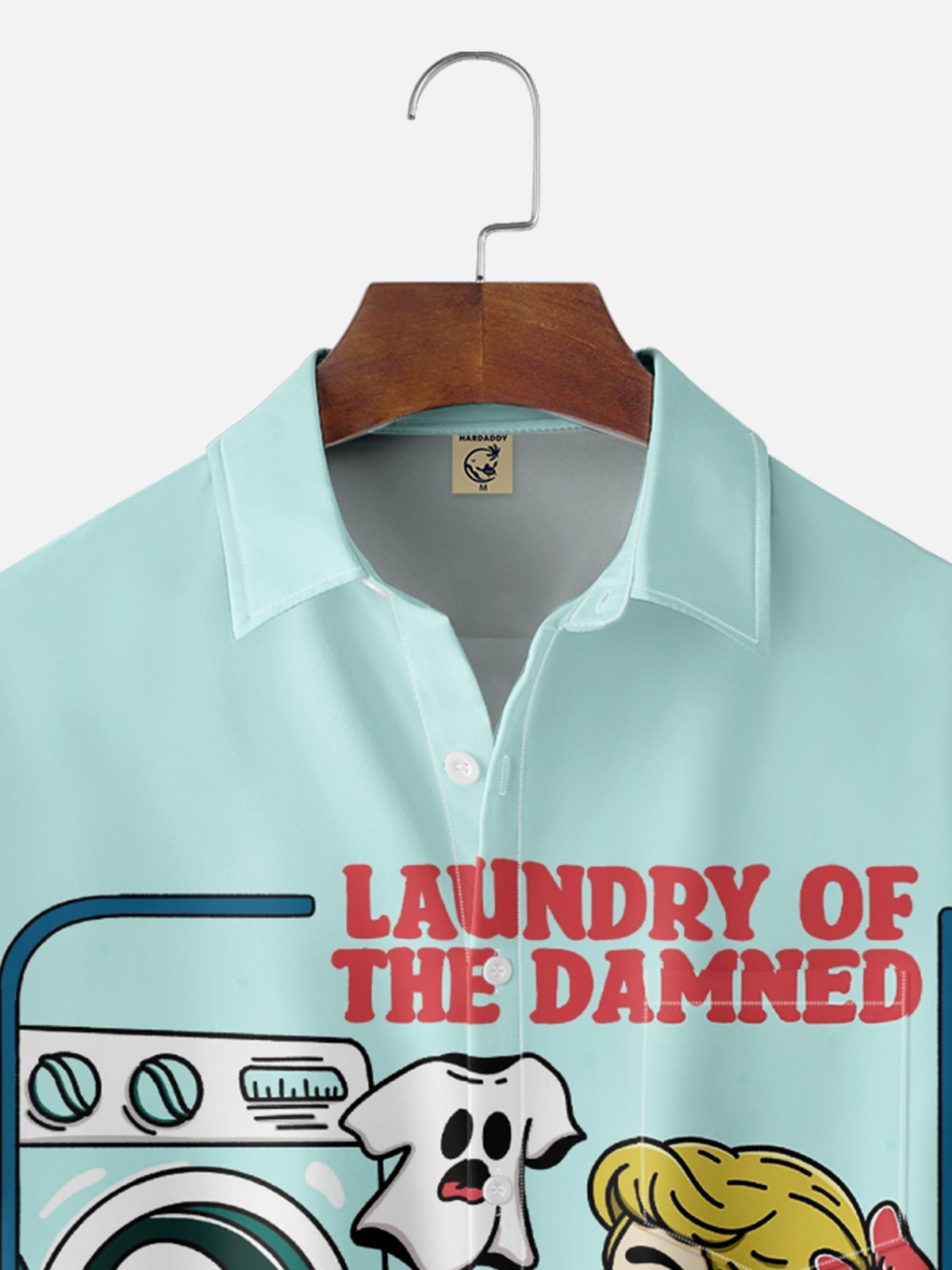 Hardaddy X Kimprut Imut Moisture-wicking Laundry Room Ghost Chest Pocket Hawaiian Shirt