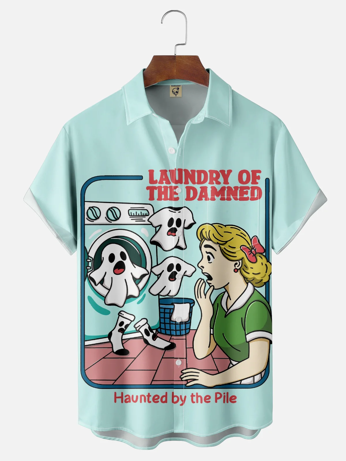 Hardaddy X Kimprut Imut Moisture-wicking Laundry Room Ghost Chest Pocket Hawaiian Shirt