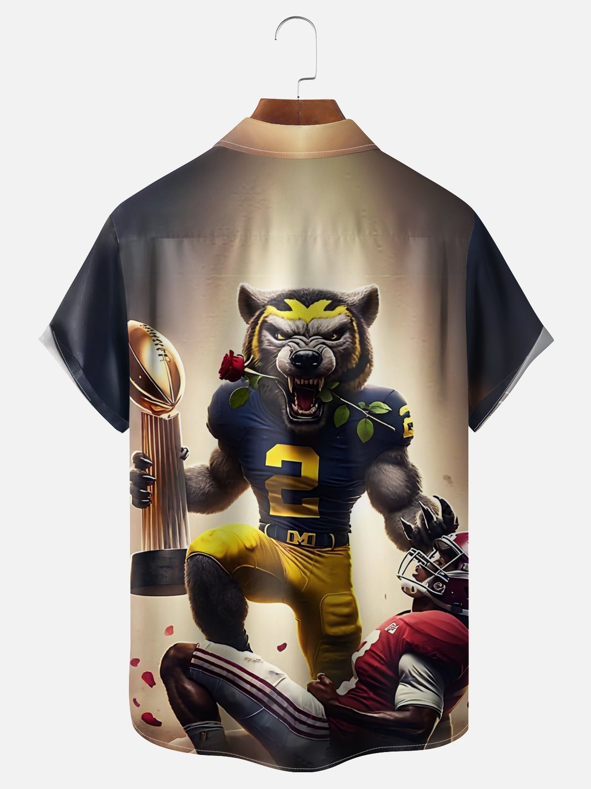 Moisture-wicking American Football Michigan Art Wolverine Chest Pocket Casual Shirt