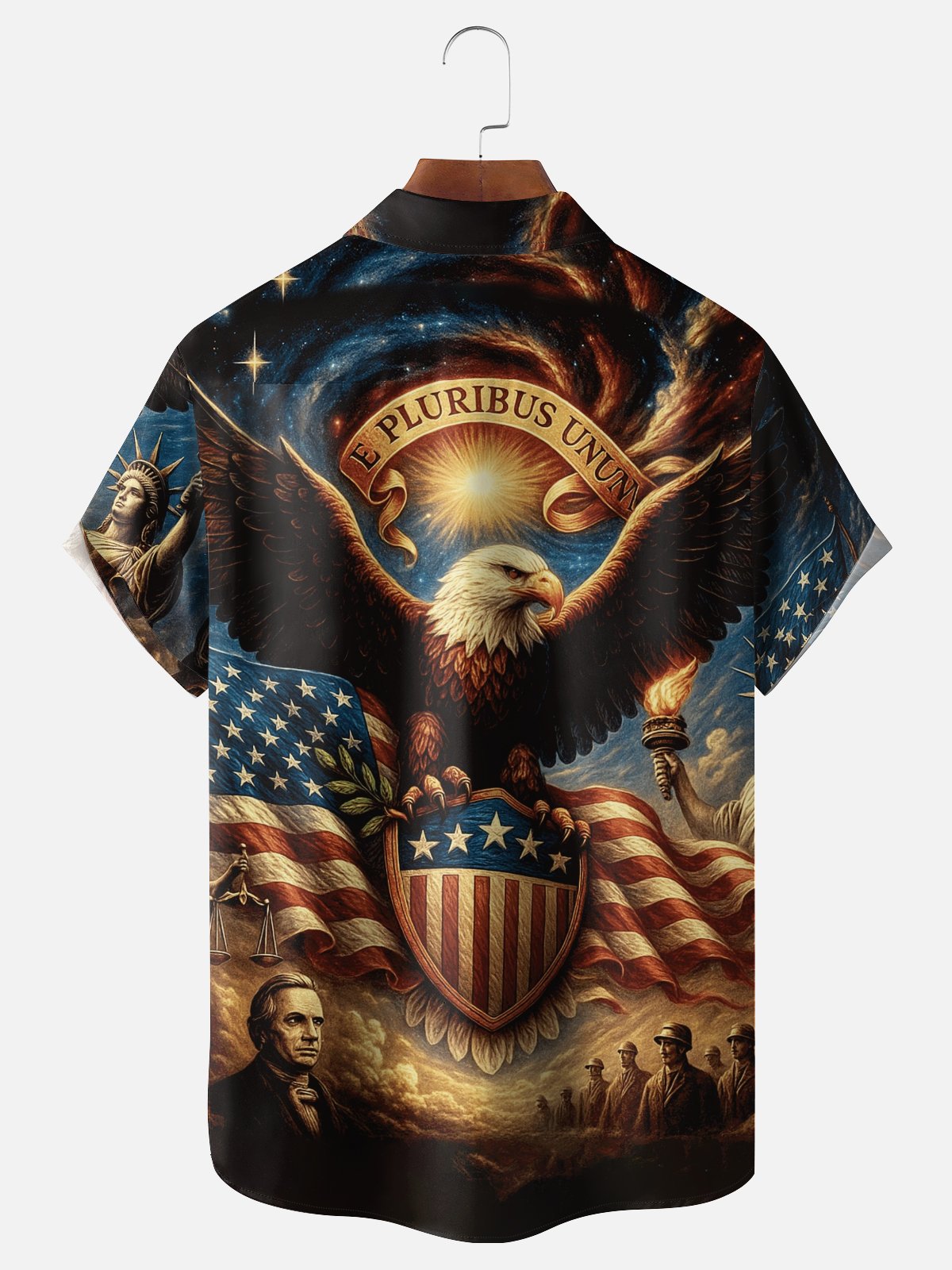 Moisture-wicking Veterans Day American Flag Eagle Chest Pocket Casual Shirt