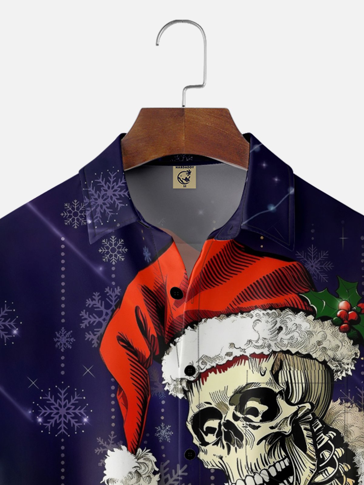 Moisture-wicking Christmas Santa Claus Skull Chest Pocket Casual Shirt