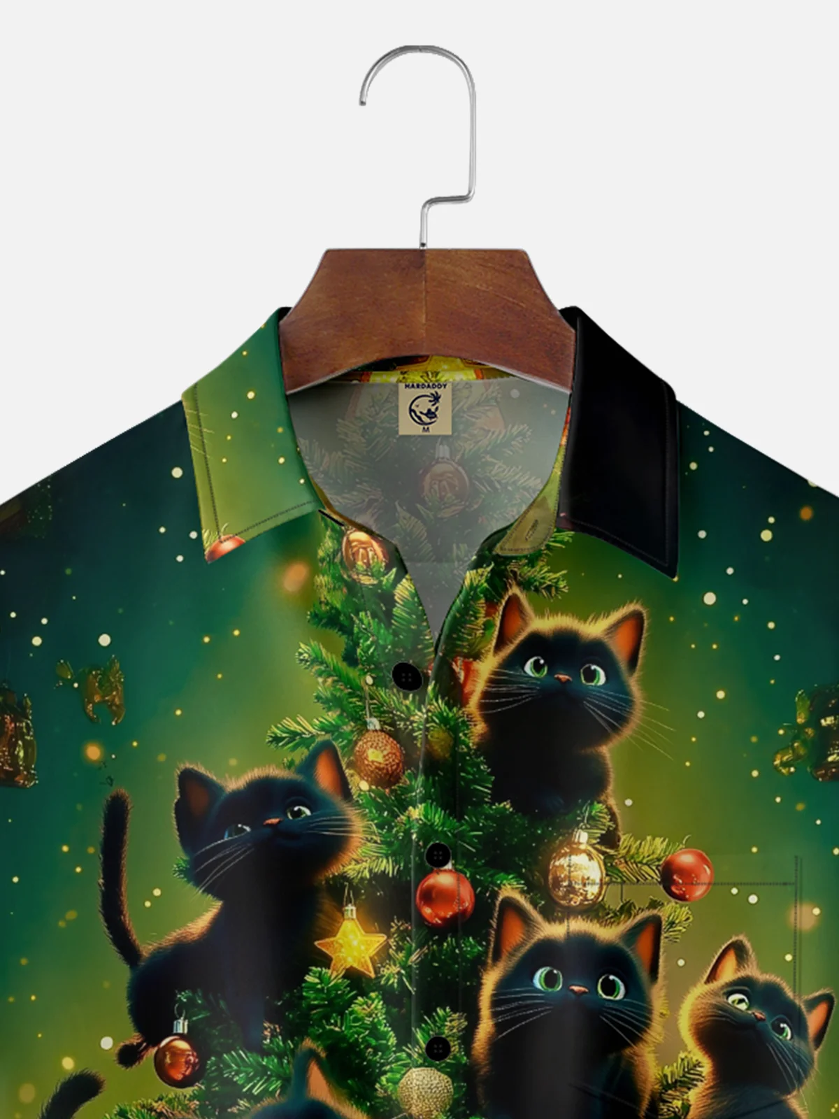 Moisture-wicking Christmas Tree Cat Chest Pocket Casual Shirt