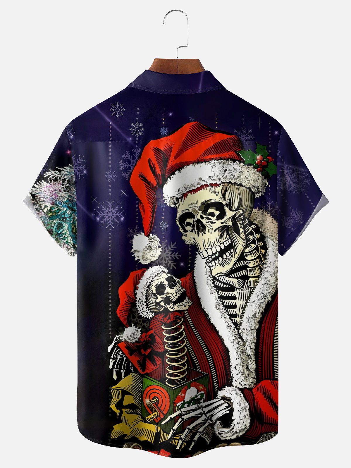 Moisture-wicking Christmas Santa Claus Skull Chest Pocket Casual Shirt