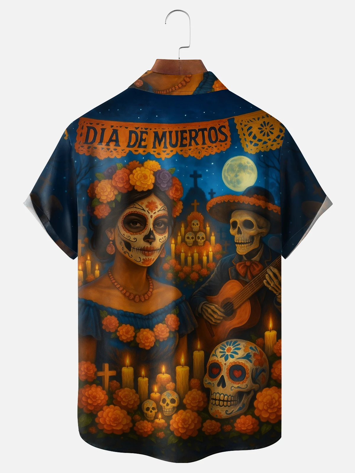 Moisture-wicking Day Of The Dead Skeleton Music Chest Pocket Casual Shirt