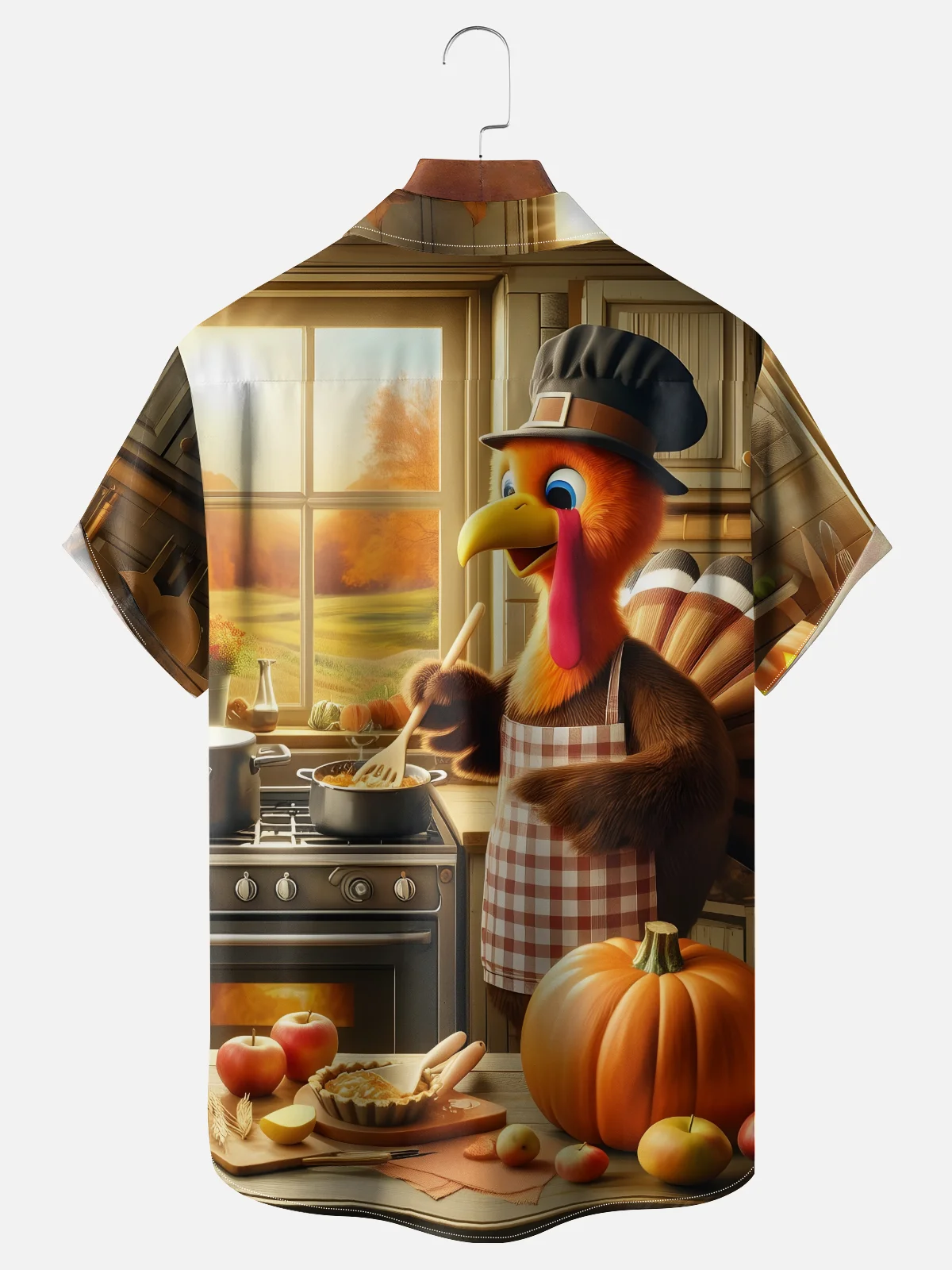 Moisture-wicking Thanksgiving Turkey Pumpkin Chest Pocket Casual Shirt