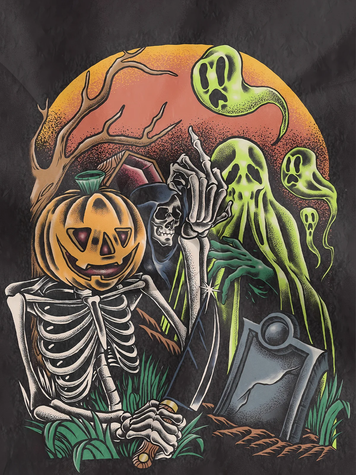Moisture-wicking Halloween Pumpkin Ghost Chest Pocket Casual Shirt