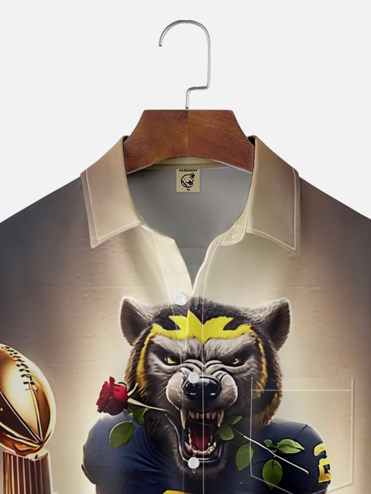 Moisture-wicking American Football Michigan Art Wolverine Chest Pocket Casual Shirt