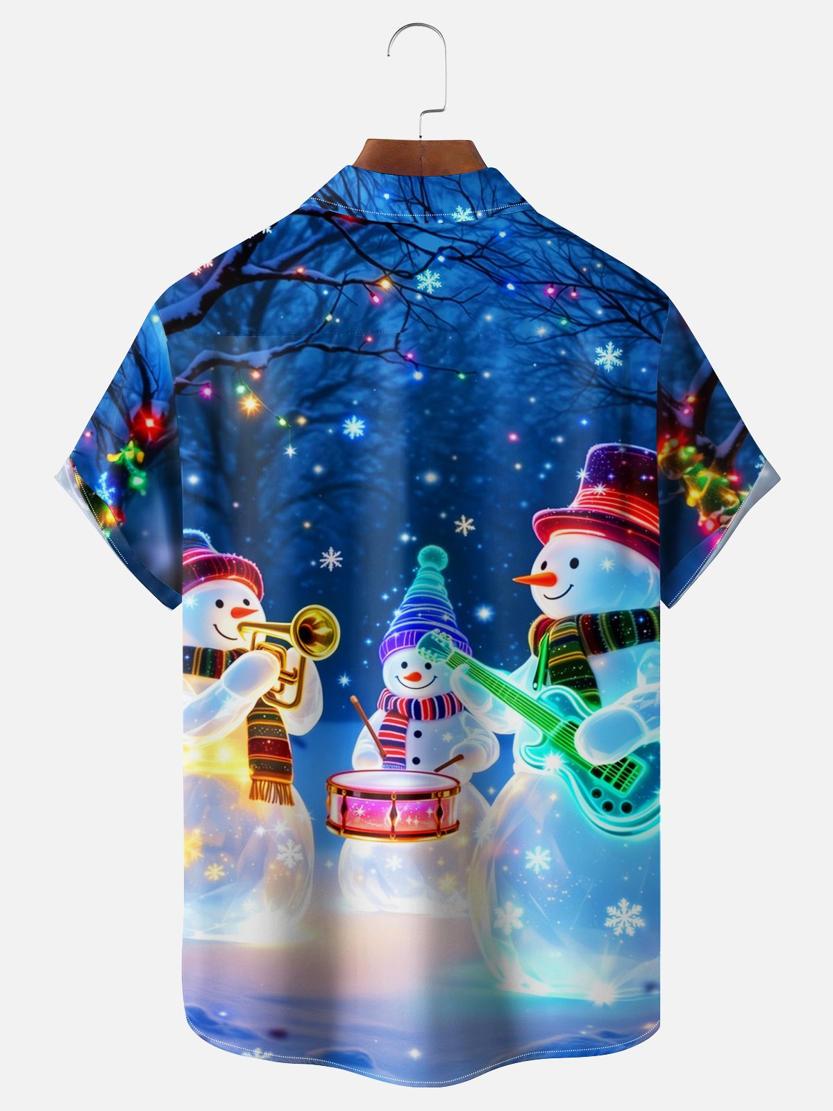 Moisture-wicking Christmas Snowman Music Chest Pocket Casual Shirt