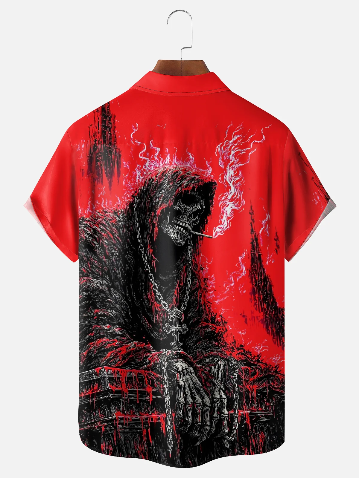 Moisture Wicking Day of the Dead Skull Chest Pocket Hawaiian Shirt