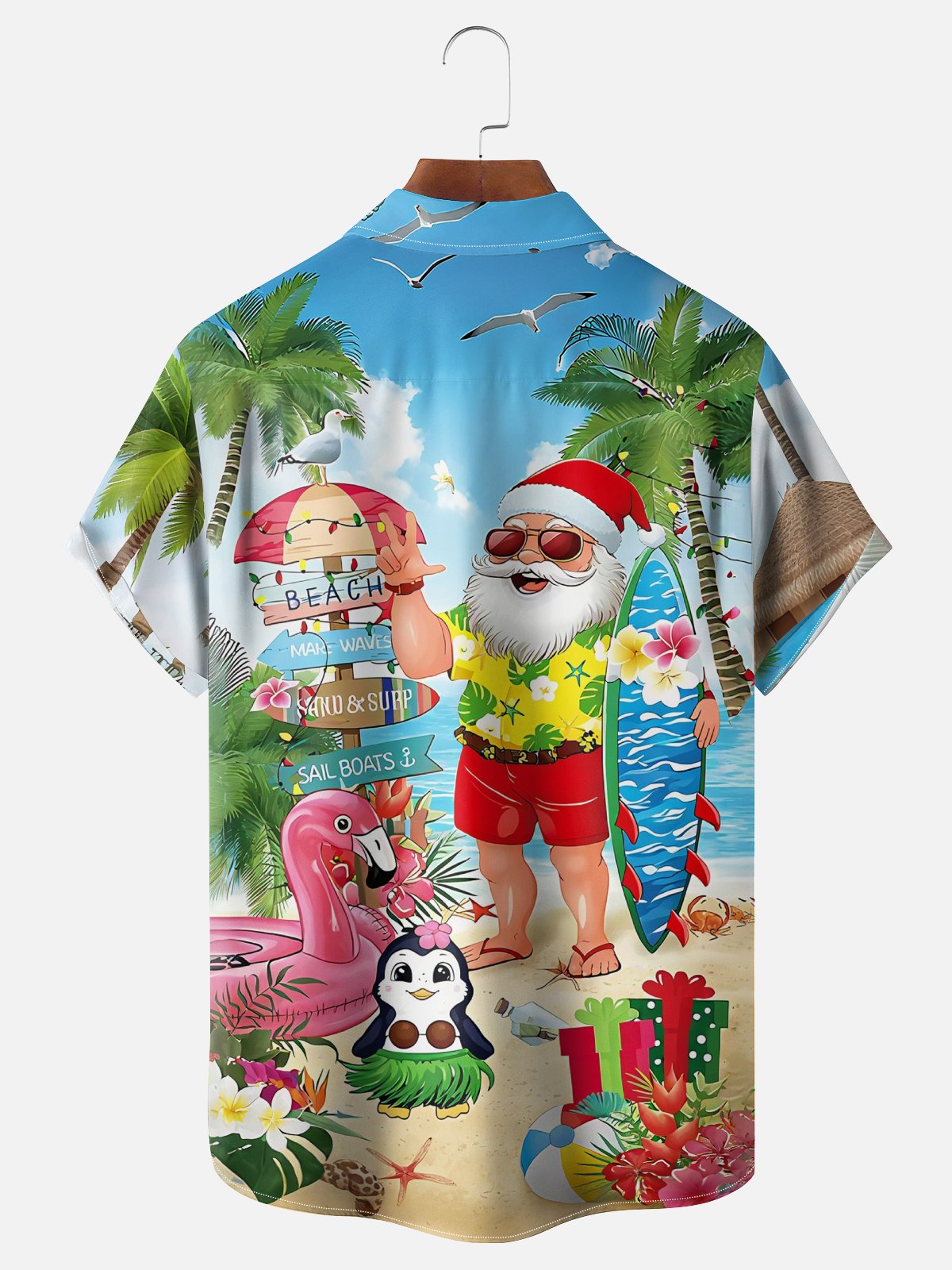 Moisture Wicking Merry Christmas Beach Vacation Old Man Chest Pocket Hawaiian Shirt