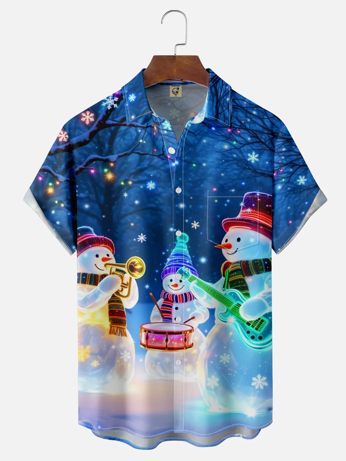 Moisture-wicking Christmas Snowman Music Chest Pocket Casual Shirt