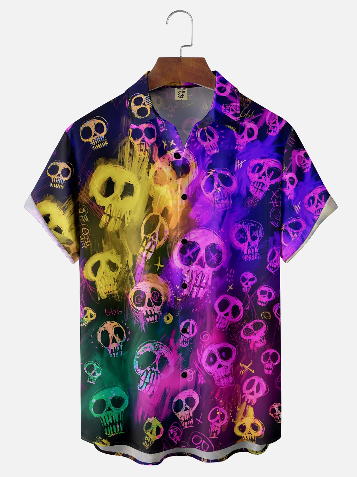 Moisture Wicking Day of the Dead Skull Chest Pocket Hawaiian Shirt