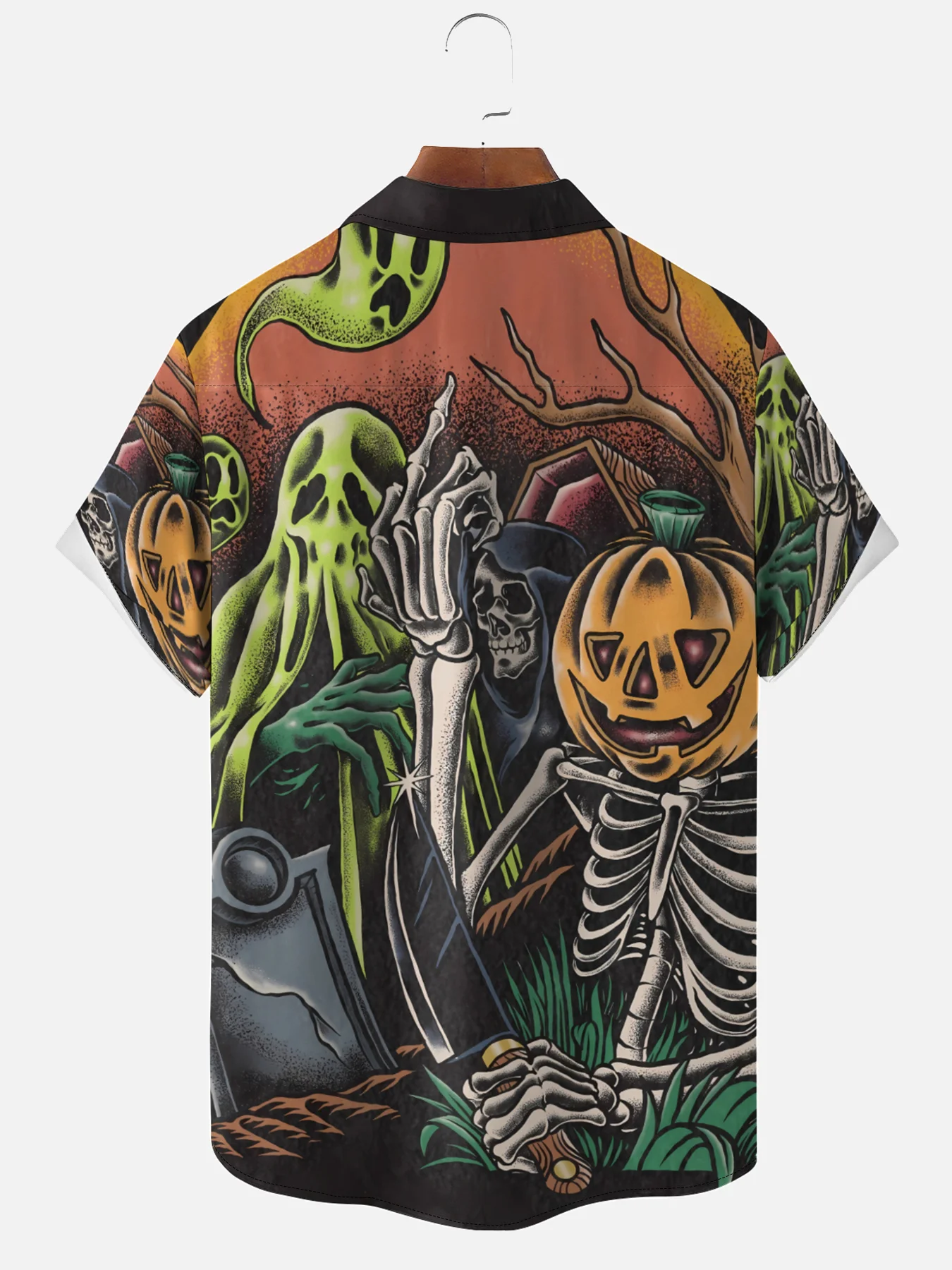 Moisture-wicking Halloween Pumpkin Ghost Chest Pocket Casual Shirt