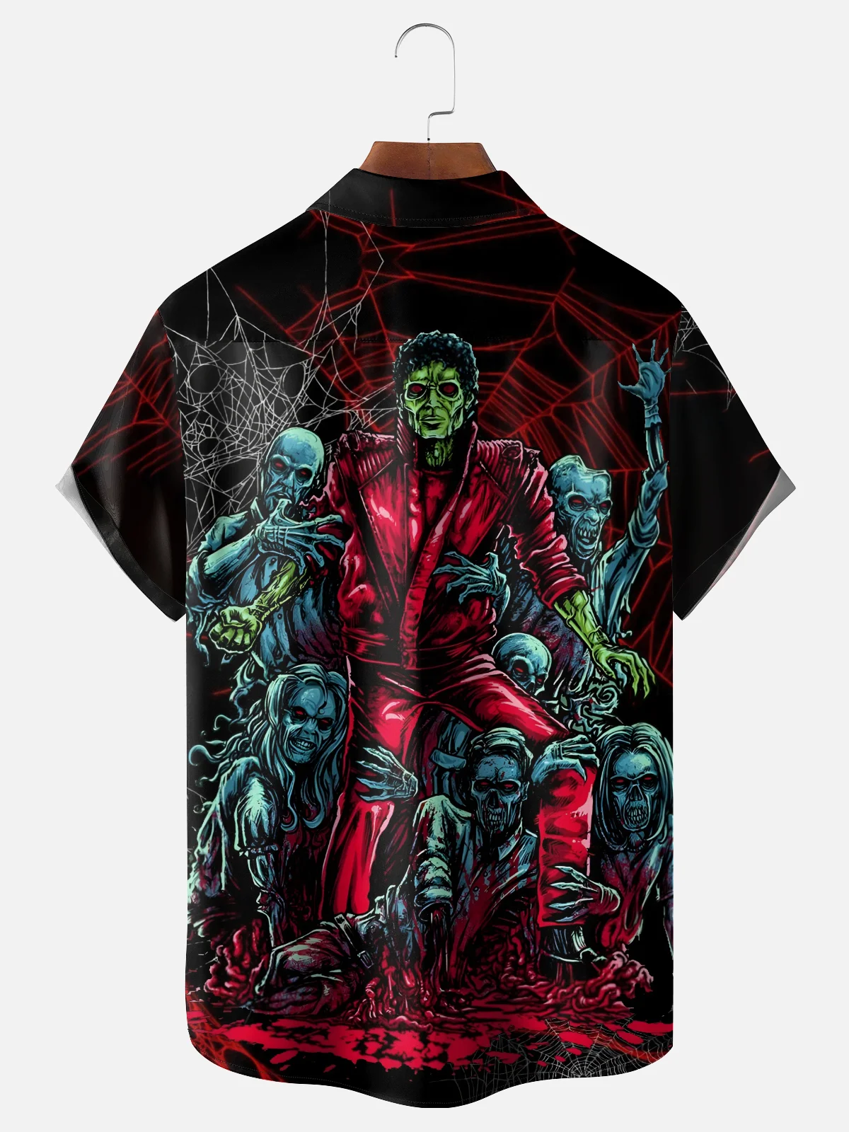 Moisture-wicking Halloween Zombie Spider Web Chest Pocket Casual Shirt